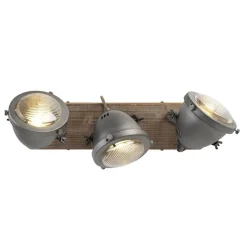 Industriële spot staal met hout kantelbaar 3-lichts - Emado