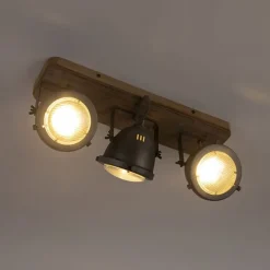 Industriële spot staal met hout kantelbaar 3-lichts - Emado