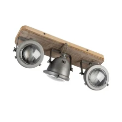 Industriële spot staal met hout kantelbaar 3-lichts - Emado