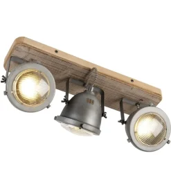 Industriële spot staal met hout kantelbaar 3-lichts - Emado