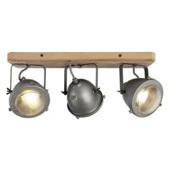 Industriële spot staal met hout kantelbaar 3-lichts - Emado