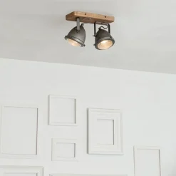 Industriële spot staal met hout kantelbaar 2-lichts - Emado