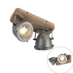 Industriële spot staal met hout kantelbaar 2-lichts - Emado