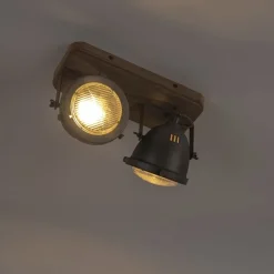 Industriële spot staal met hout kantelbaar 2-lichts - Emado