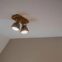 Industriële spot staal met hout kantelbaar 2-lichts - Emado