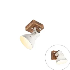 Industriële spot wit met mango hout 18 cm - Mangoes