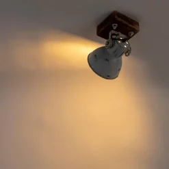 Industriële spot wit met mango hout 18 cm - Mangoes