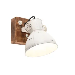 Industriële spot wit met mango hout 18 cm - Mangoes