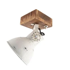 Industriële spot wit met mango hout 18 cm - Mangoes