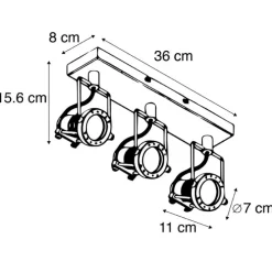 Industriële spot zwart 3-lichts - Suplux