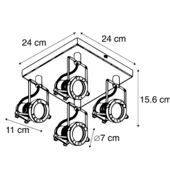 Industriële spot zwart 4-lichts - Suplux