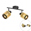 Industriële spot zwart met goud 2-lichts - Kayden
