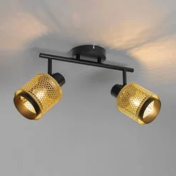 Industriële spot zwart met goud 2-lichts - Kayden