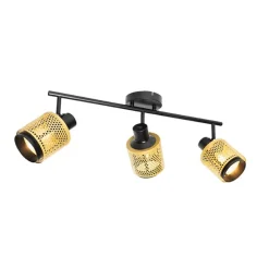 Industriële spot zwart met goud 3-lichts - Kayden