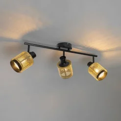 Industriële spot zwart met goud 3-lichts - Kayden