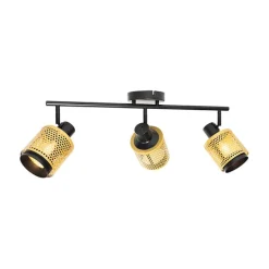 Industriële spot zwart met goud 3-lichts - Kayden