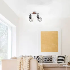 Industriële spot zwart met hout 2-lichts - Sven