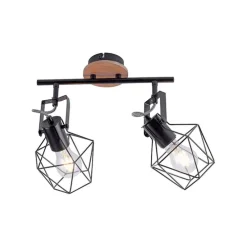 Industriële spot zwart met hout 2-lichts - Sven