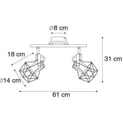 Industriële spot zwart met hout 2-lichts - Sven