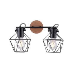 Industriële spot zwart met hout 2-lichts - Sven