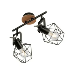 Industriële spot zwart met hout 2-lichts - Sven