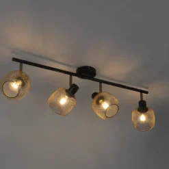 Industriële spot zwart met goud 4-lichts - Bliss Mesh