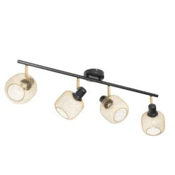Industriële spot zwart met goud 4-lichts - Bliss Mesh