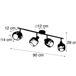 Industriële spot zwart met goud 4-lichts - Bliss Mesh