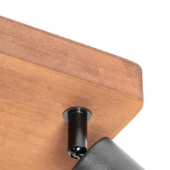 Industriële spot zwart met hout 4-lichts - Kristina