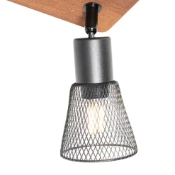 Industriële spot zwart met hout 4-lichts - Kristina
