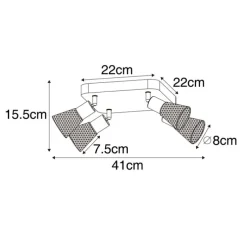 Industriële spot zwart met hout 4-lichts - Kristina