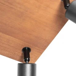 Industriële spot zwart met hout 4-lichts - Kristina
