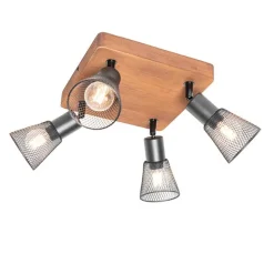 Industriële spot zwart met hout 4-lichts - Kristina