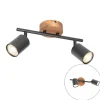 Industriële spot zwart met hout kantelbaar 2-lichts - Jeana