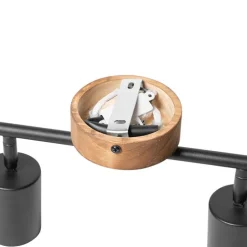 Industriële spot zwart met hout kantelbaar 2-lichts - Jeana