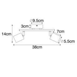 Industriële spot zwart met hout kantelbaar 2-lichts - Jeana