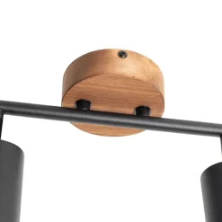 Industriële spot zwart met hout kantelbaar 2-lichts - Jeana