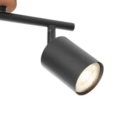 Industriële spot zwart met hout kantelbaar 2-lichts - Jeana