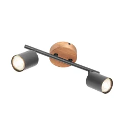 Industriële spot zwart met hout kantelbaar 2-lichts - Jeana