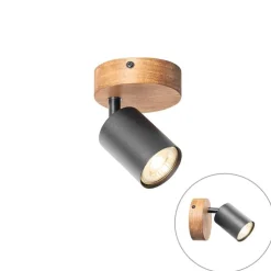 Industriële spot zwart met hout kantelbaar - Jeana