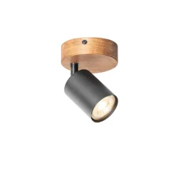 Industriële spot zwart met hout kantelbaar - Jeana