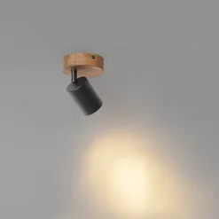 Industriële spot zwart met hout kantelbaar - Jeana