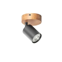 Industriële spot zwart met hout kantelbaar - Jeana