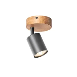 Industriële spot zwart met hout kantelbaar - Jeana