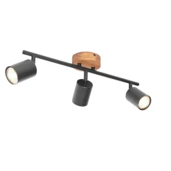 Industriële spot zwart met hout kantelbaar 3-lichts - Jeana