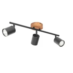 Industriële spot zwart met hout kantelbaar 3-lichts - Jeana