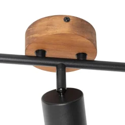 Industriële spot zwart met hout kantelbaar 3-lichts - Jeana