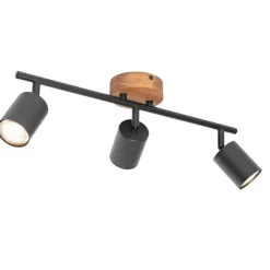 Industriële spot zwart met hout kantelbaar 3-lichts - Jeana
