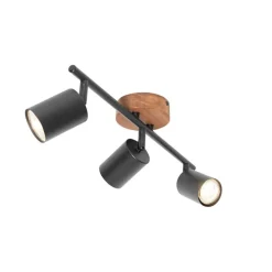 Industriële spot zwart met hout kantelbaar 3-lichts - Jeana