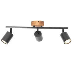 Industriële spot zwart met hout kantelbaar 3-lichts - Jeana
